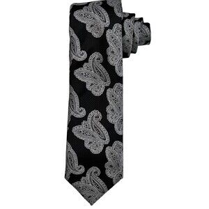 NWOT Ivy Crew Dress Shirt Tie Paisley Black White Length 58" Free Shipping